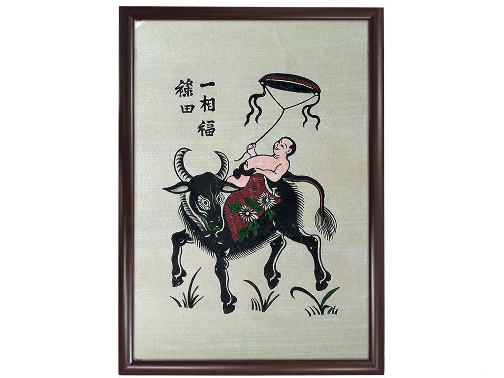 Tranh khung kính đông hồ Chăn Trâu Thả Diều 40cm x 55cm - TKT056