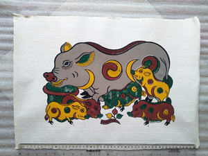 Tranh giấy Đàn Lợn Âm Dương 52cm x 37cm - TGT063
