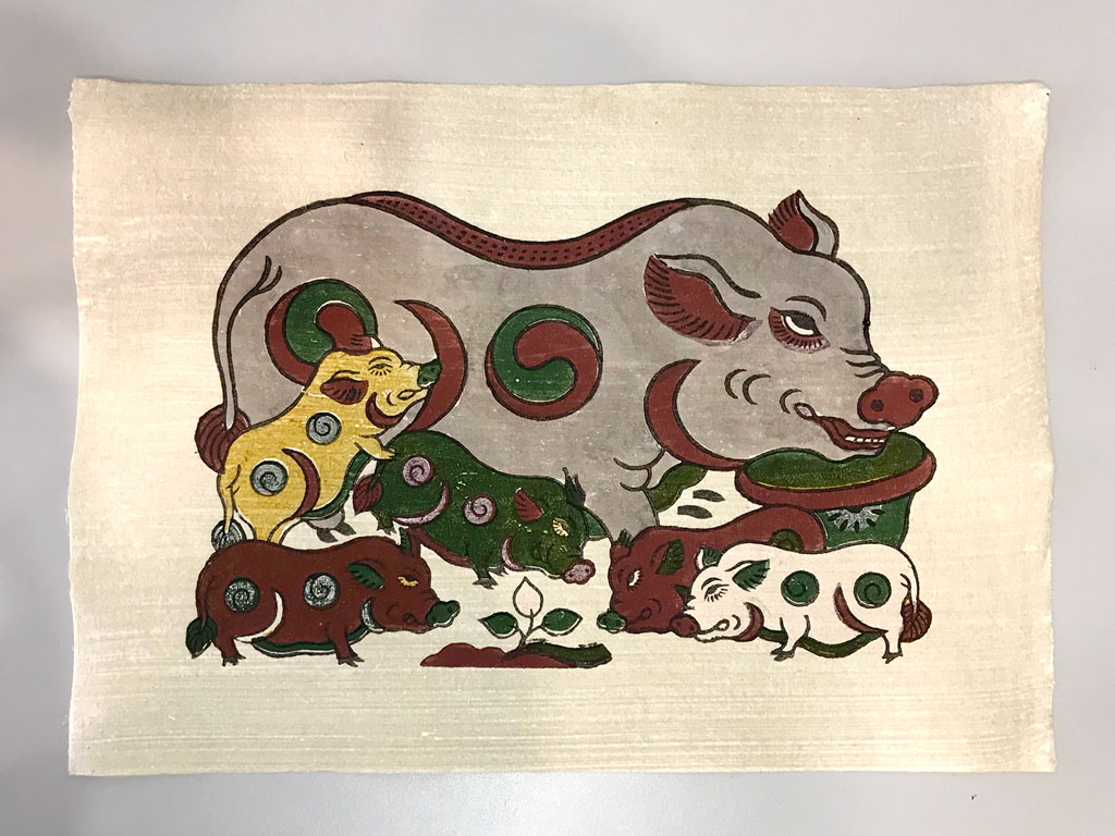 Tranh giấy đông hồ Lợn Đàn Âm Dương 37cm x 26cm - TG021